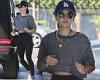 Lucy Hale shows support for Los Angeles Dodgers while pumping gas in crop top ...