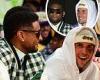 Justin Bieber and longtime mentor Usher at the NBA season opener in LA