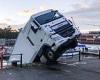 Driver has a lucky escape as lorry hired by TV production firm plunges into ...