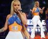 Iggy Azalea wears tight fitting trousers as she performs the half-time show at ...