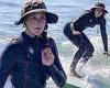 Leighton Meester braves the chilly Pacific in wetsuit as she expertly catches ...
