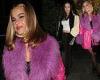 Addison Rae turns heads in a pink coat with fluffy purple trim at a jewellery ...