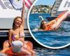 Abbie Chatfield slips into a bikini and rides an inflatable turtle on Sydney ...