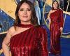 Salma Hayek, 55, looks glamorous in glitzy ruby red gown at Eternals London ...