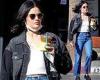 Lucy Hale grabs her caffeine fix as she steps out for coffee in a double denim ...