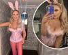 Emily Atack sizzles in a busty pink bunny costume as she enjoys fun night out