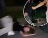 Disturbing moment a group of adults and kids STOMP on teenage boy after ...