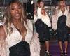 Serena Williams wows in a black and white dress with fuzzy arm sleeves at the ...