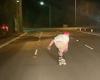 Insane moment a thrill-seeking skateboarder weaves across a dangerous main road ...