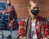 Ashlee Simpson embraces fall weather in a red plaid coat on a grocery store run ...