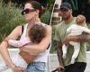 Jesinta and Buddy Franklin have their hands full as they arrive home with their ...