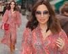 Myleene Klass dons a psychedelic red maxi dress as she makes a stylish arrival ...