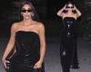 Kim Kardashian looks elegant in a black strapless gown
