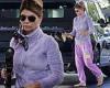 Lori Loughlin goes casual in a lavender tracksuit for a gas station pit stop