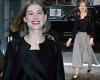Rosamund Pike looks chic in a gingham skirt