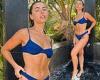 Francesca Allen flashes her cleavage in navy bikini for steamy outdoor shower