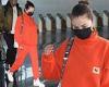Selena Gomez cuts a casual figure in orange sweats as she arrives to JFK ...