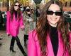 Emily Ratajkowski flashes her megawatt smile in a hot pink statement blazer