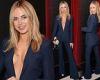 Kimberley Garner goes braless in a perilously plunging suit for House Of Gucci ...
