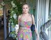 Simone Holtznagel shows off her curves in a pretty garden party dress