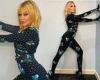Kylie Minogue, 53, displays her enviable frame in floral catsuit
