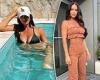 Alex Pike shows off her figure in a skimpy bikini as she relaxes in the pool