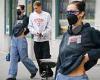 Bella Hadid sports a blue sweatshirt while running errands in New York with ...