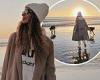 Leona Lewis wraps up warm in chic cream coat and wool hat as she enjoys a beach ...