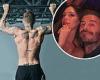 David Beckham displays his chiselled physique as he works out in the gym