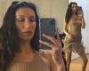 Bella Hadid leaves little to the imagination as she shows off her cleavage in ...