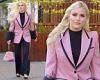 Lindsey Vonn is pretty in pink as she models blazer with feathered cuffs in New ...