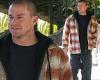 Channing Tatum looks handsome in a red and white plaid jacket while exiting ...