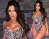 Chloe Ferry squeezes her ample assets into a leopard print bikini as she poses ...