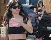 Sara Sampaio stuns in a tiny sports bra as she grabs a beverage from a West ...