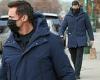 Hugh Jackman leaves for his matinée performance of The Music Man in NYC