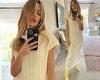Abbey Clancy looks effortlessly chic in a knitted cream co-ord as she poses for ...
