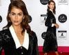 Kaia Gerber stuns in a collared black sequined gown at the  LA Art Show Opening ...