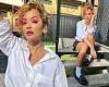 Rita Ora displays her toned legs in a naughty schoolgirl outfit
