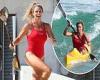 Candice Warner channels Pamela Anderson as she trains on Bondi Beach