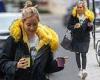 Laura Whitmore shows off her style credentials in black and yellow coat as she ...