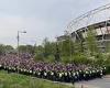 sport news Thousands of Eintracht Frankfurt fans arrive at the London Stadium by a police ...