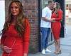 Pregnant Charlotte Crosby shows off her baby bump in a red dress whilst out ...