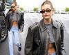 Hailey Bieber shows off her flat abs on her way to meet her glam squad in ...