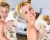 Britney Spears covers up her bump as she poses completely NAKED with her dog ...