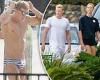 Cody Simpson slips into a pair of skimpy blue stripe speedos for training