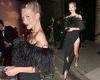 Poppy Delevingne puts on a VERY leggy display in a black dress with a daring ...
