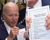 Friday 24 June 2022 04:36 AM Joe Biden accidentally reveals awkward cheat sheet reminding him take YOUR seat ... trends now