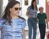Wednesday 5 October 2022 07:03 AM Jennifer Garner dresses casually in a blue patterned shirt and blue jeans while ... trends now