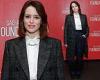 Claire Foy nails a smart look in pinstripe trouser and a checkered coat at ... trends now