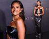 Alesha Dixon looks sensational in a plunging black leather dress trends now
